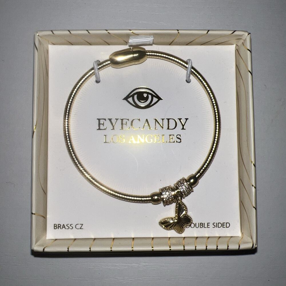 EyeCandy Los Angeles Gold-Tone Brass CZ Butterfly Double sided